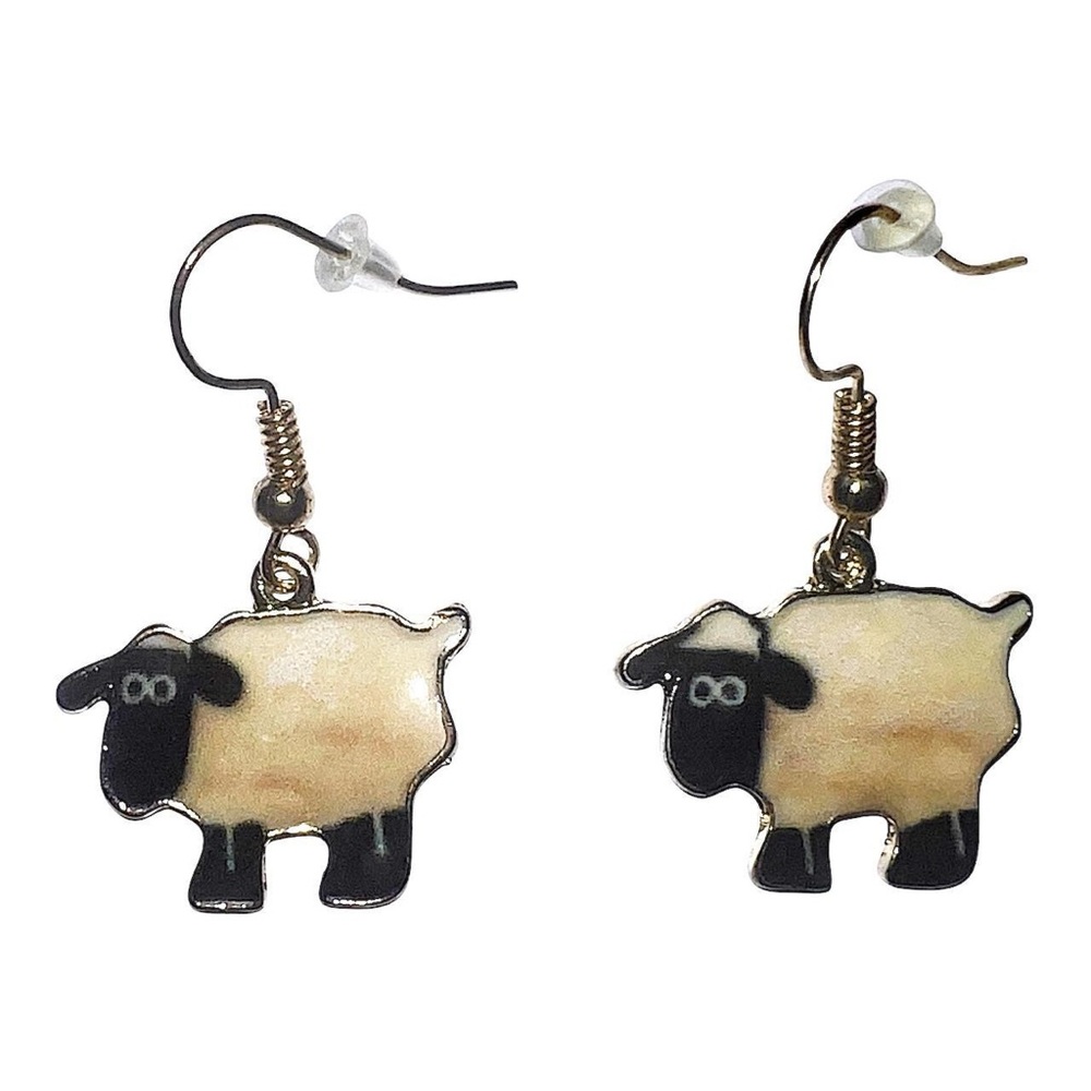 Fashion Jewelry Black and Cream Sheep Dangle Earrings